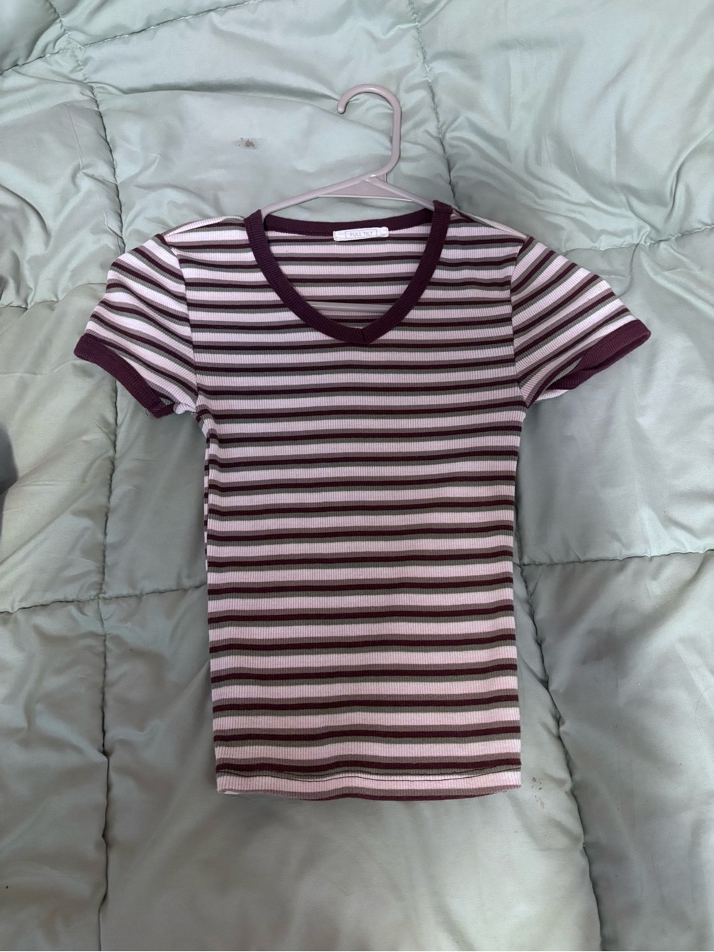 Full Tilt Striped Ribbed Tee in Plum, Light Pink & Sage